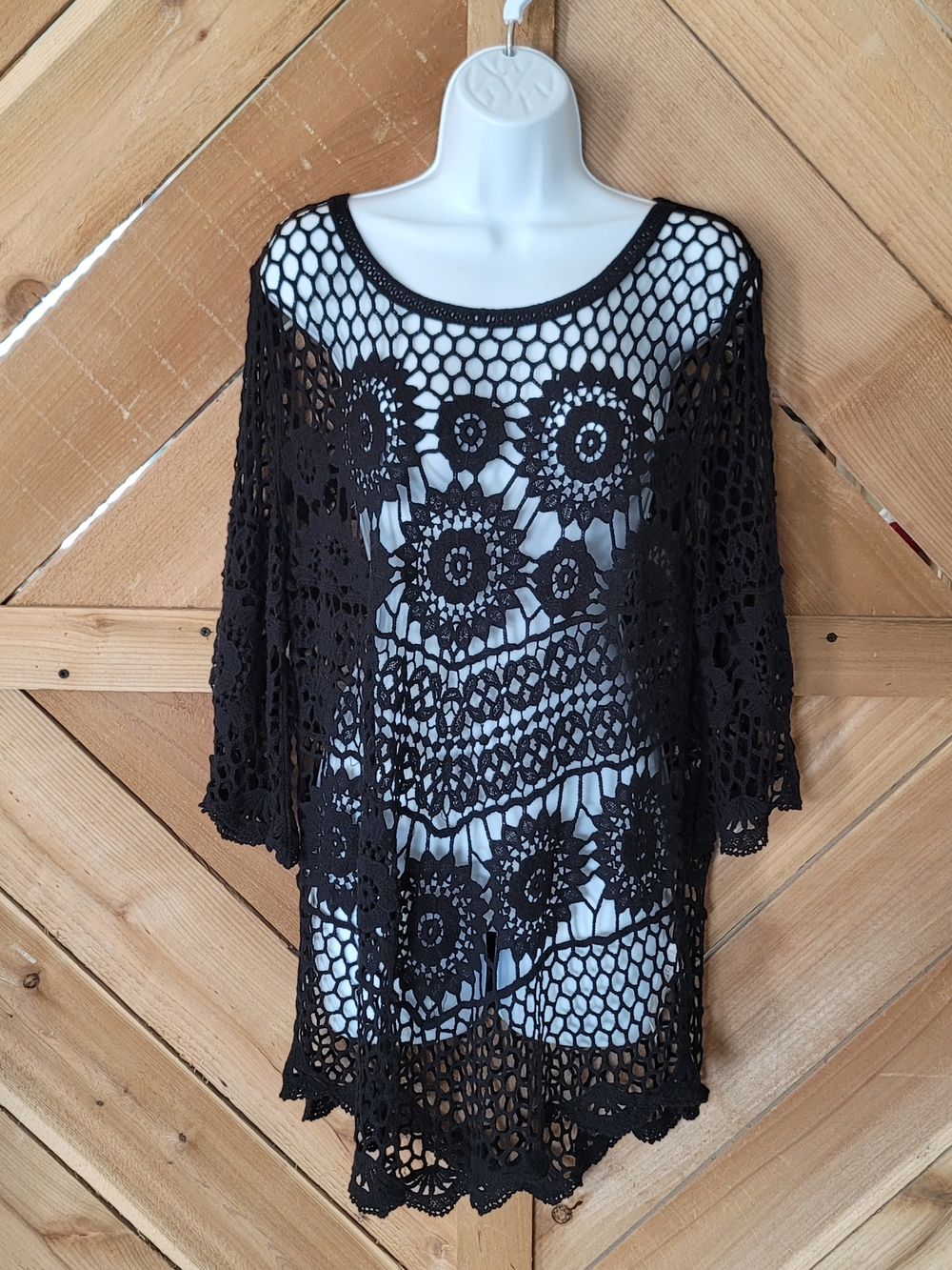 New Collection Black Crochet Tunic Swim Cover-Up